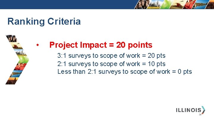 Ranking Criteria • Project Impact = 20 points 3: 1 surveys to scope of