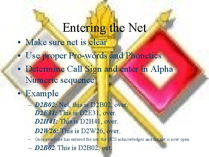 Entering the Net • Make sure net is clear • Use proper Pro-words and