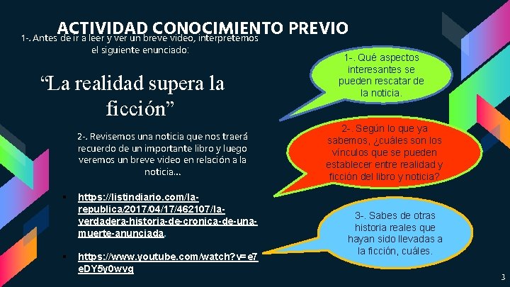 ACTIVIDAD CONOCIMIENTO PREVIO 1 -. Antes de ir a leer y ver un breve