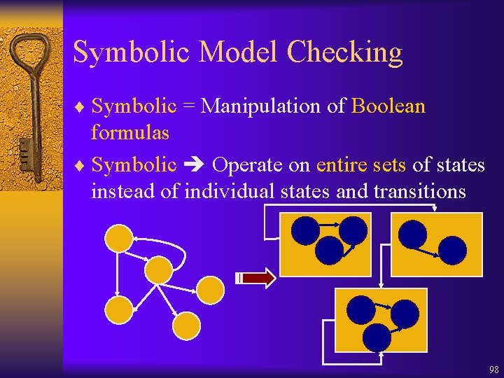 Symbolic Model Checking ¨ Symbolic = Manipulation of Boolean formulas ¨ Symbolic Operate on