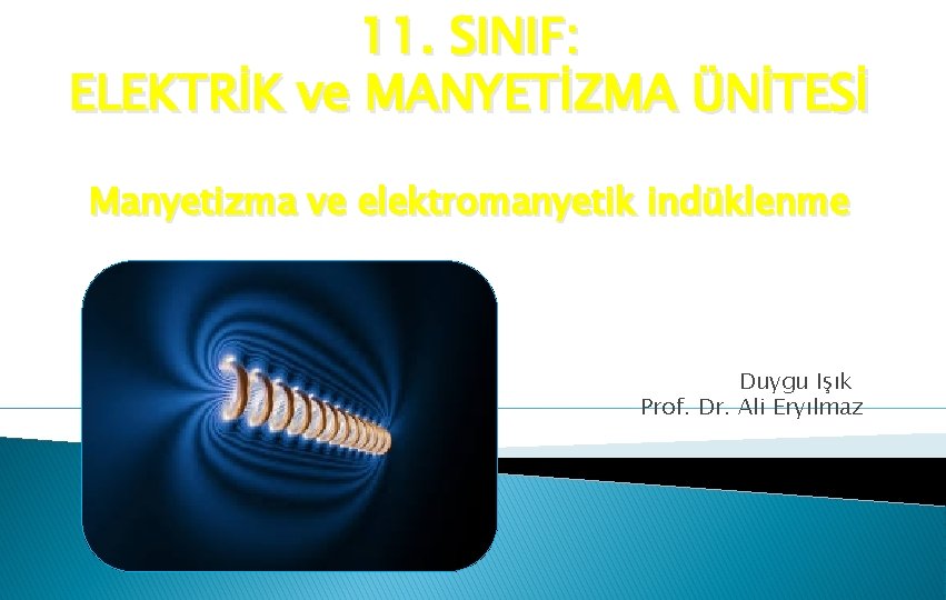 11. SINIF: ELEKTRİK ve MANYETİZMA ÜNİTESİ Manyetizma ve elektromanyetik indüklenme Duygu Işık Prof. Dr.