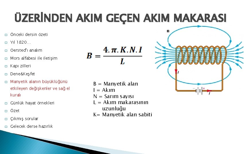 ÜZERİNDEN AKIM GEÇEN AKIM MAKARASI � Önceki dersin özeti � Yıl 1820… � Oersted’ı