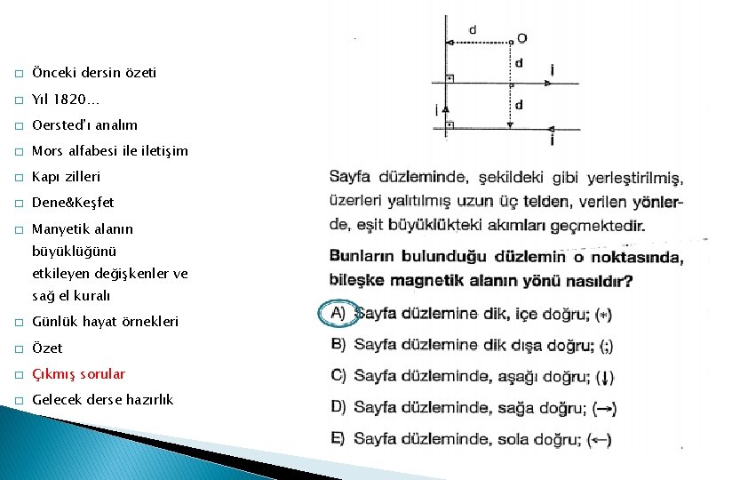 � Önceki dersin özeti � Yıl 1820… � Oersted’ı analım � Mors alfabesi iletişim