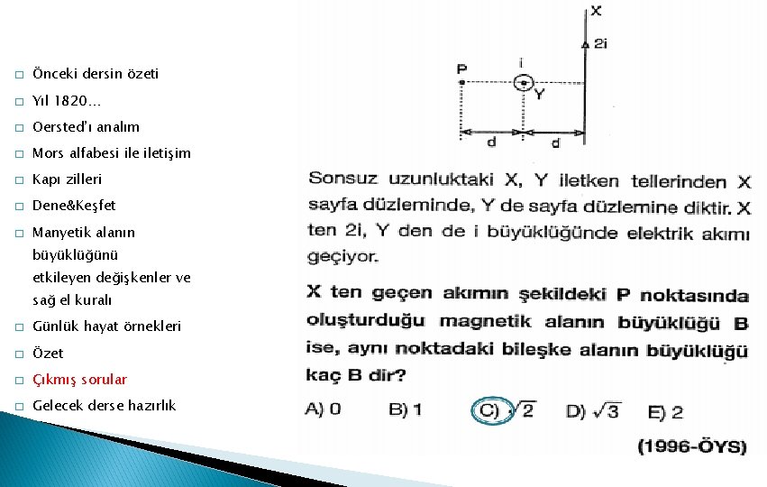 � Önceki dersin özeti � Yıl 1820… � Oersted’ı analım � Mors alfabesi iletişim