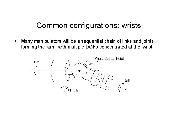 Common configurations: wrists • Many manipulators will be a sequential chain of links and Common configurations: wrists • Many manipulators will be a sequential chain of links and