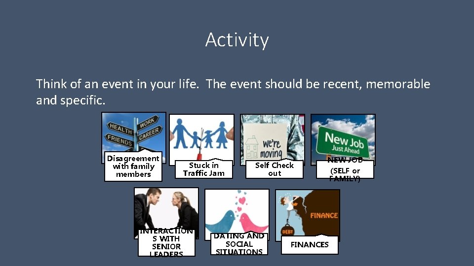 Activity Think of an event in your life. The event should be recent, memorable Activity Think of an event in your life. The event should be recent, memorable