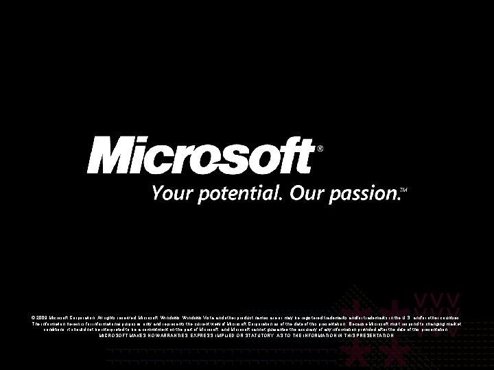 © 2009 Microsoft Corporation. All rights reserved. Microsoft, Windows Vista and other product names © 2009 Microsoft Corporation. All rights reserved. Microsoft, Windows Vista and other product names