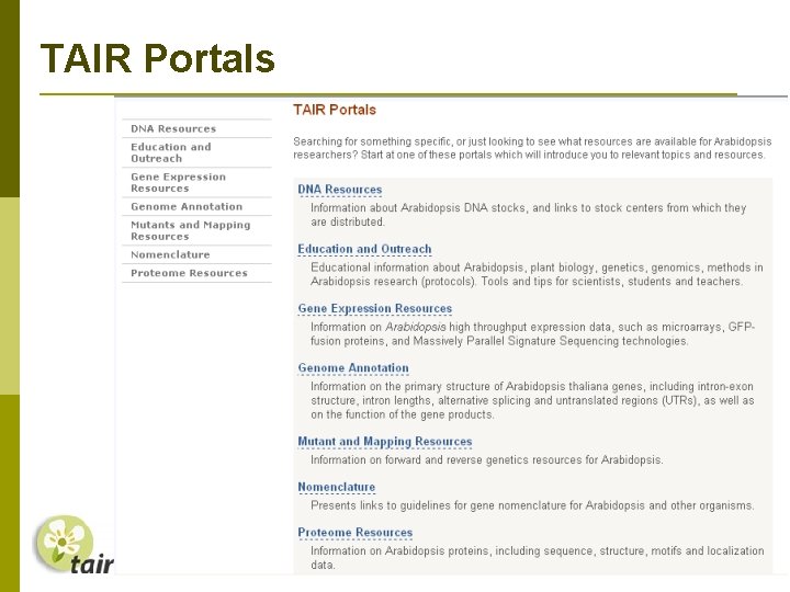 TAIR Portals 