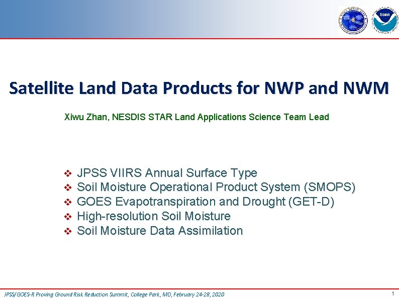 Satellite Land Data Products for NWP and NWM Xiwu Zhan, NESDIS STAR Land Applications Satellite Land Data Products for NWP and NWM Xiwu Zhan, NESDIS STAR Land Applications
