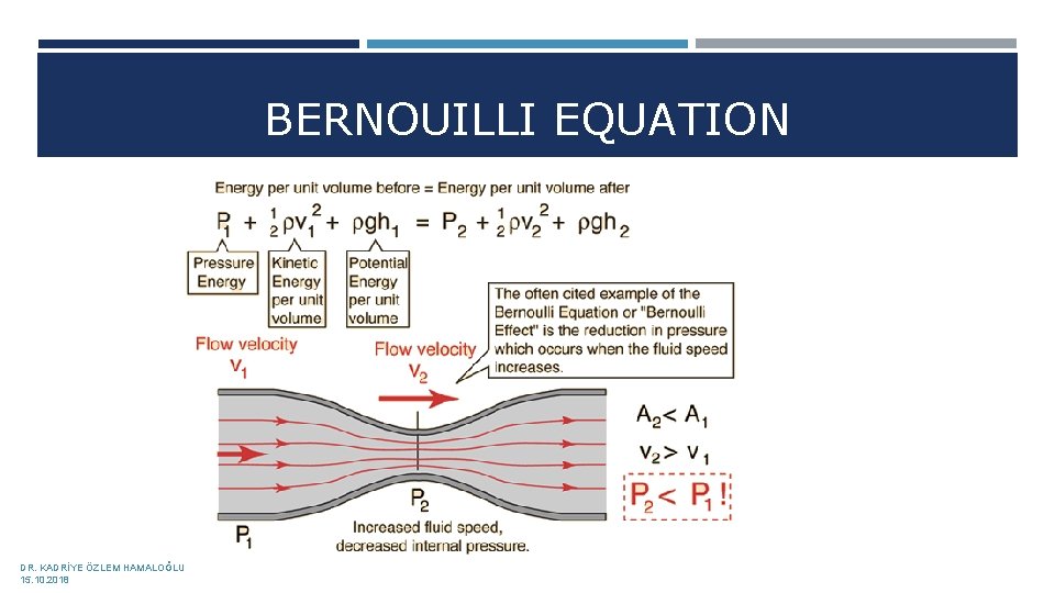 BERNOUILLI EQUATION DR. KADRİYE ÖZLEM HAMALOĞLU 15. 10. 2018 