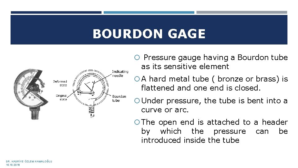 BOURDON GAGE Pressure gauge having a Bourdon tube as its sensitive element A hard