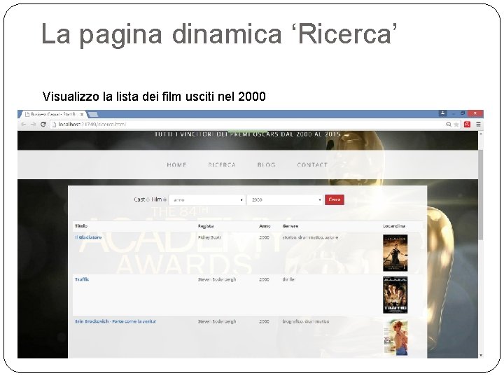 La pagina dinamica ‘Ricerca’ Visualizzo la lista dei film usciti nel 2000 