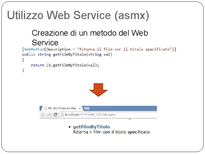 Utilizzo Web Service (asmx) Creazione di un metodo del Web Service 