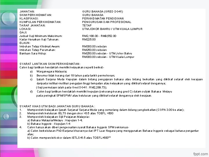 SYARAT KRITERIA PELANTIKAN STAF AKADEMIK UTM ASAS PELANTIKAN