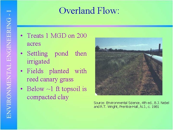 Overland Flow: • Treats 1 MGD on 200 acres • Settling pond then irrigated
