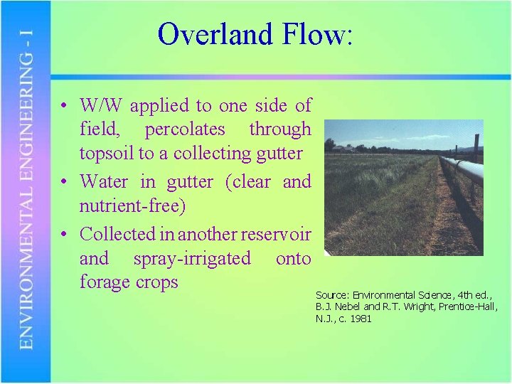 Overland Flow: • W/W applied to one side of field, percolates through topsoil to
