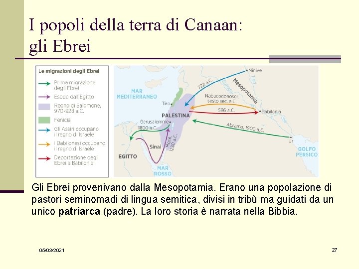I popoli della terra di Canaan: gli Ebrei Gli Ebrei provenivano dalla Mesopotamia. Erano