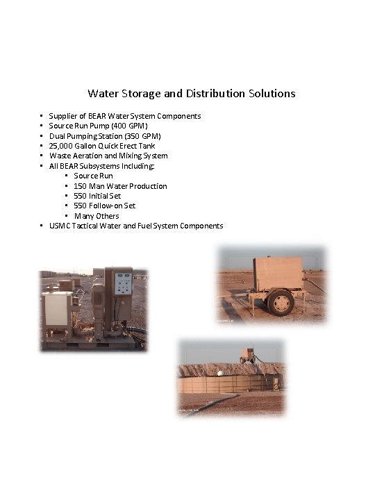 Water Storage and Distribution Solutions Supplier of BEAR Water System Components Source Run Pump