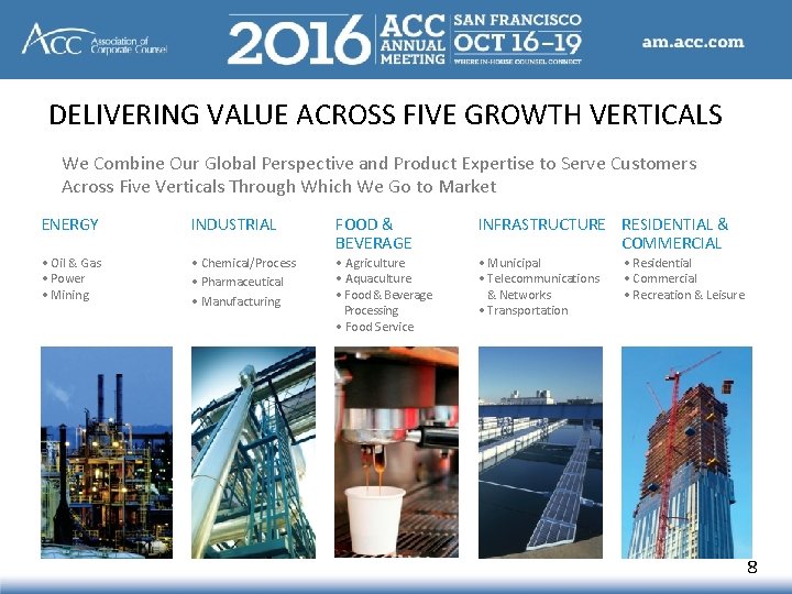 DELIVERING VALUE ACROSS FIVE GROWTH VERTICALS We Combine Our Global Perspective and Product Expertise