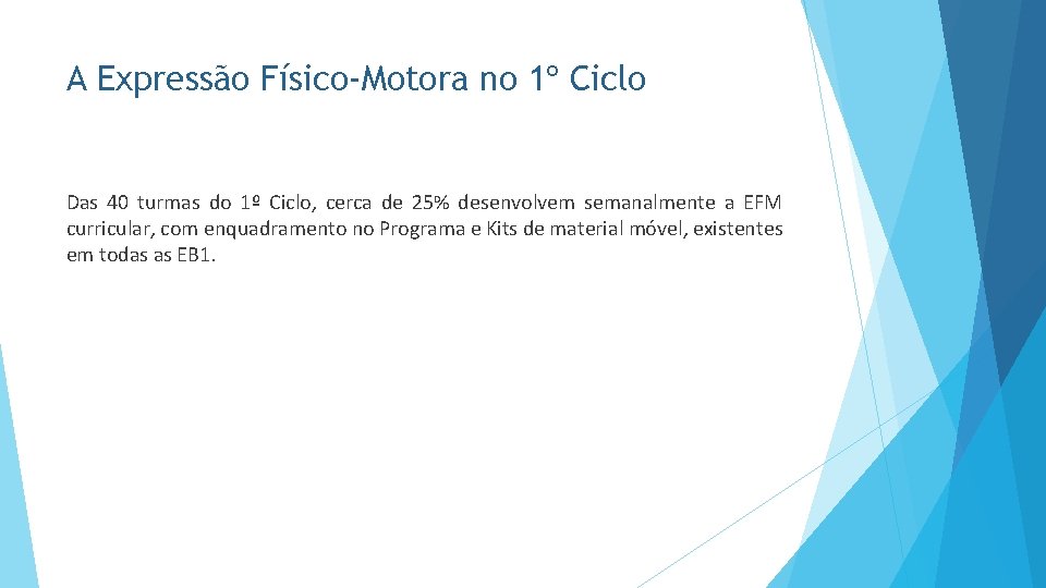 A Expressão Físico-Motora no 1º Ciclo Das 40 turmas do 1º Ciclo, cerca de