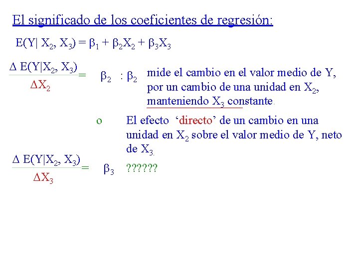 El significado de los coeficientes de regresión: E(Y| X 2, X 3) = 1