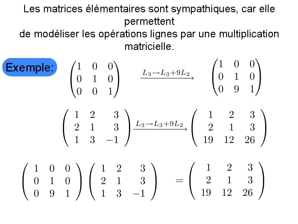 Les matrices élémentaires sont sympathiques, car elle permettent de modéliser les opérations lignes par