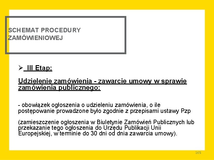 SCHEMAT PROCEDURY ZAMÓWIENIOWEJ Ø III Etap: Udzielenie zamówienia - zawarcie umowy w sprawie zamówienia