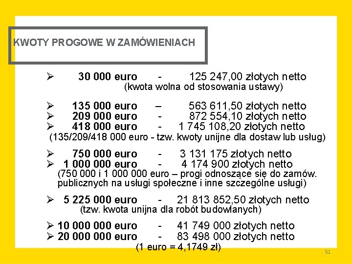 KWOTY PROGOWE W ZAMÓWIENIACH Ø 30 000 euro 125 247, 00 złotych netto (kwota