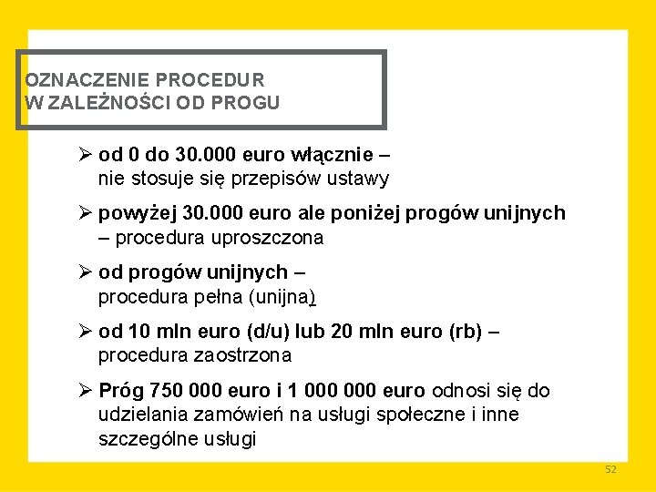 OZNACZENIE PROCEDUR W ZALEŻNOŚCI OD PROGU Ø od 0 do 30. 000 euro włącznie