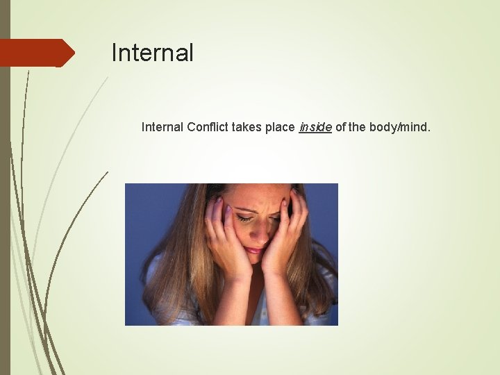 Internal Conflict takes place inside of the body/mind. 