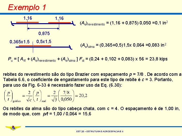 Exemplo 1 1, 16 (Ae)revestimento = (1, 16 + 0, 875) 0, 050 =0,