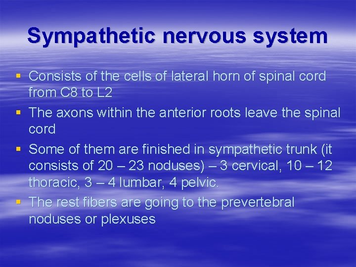 Sympathetic nervous system § Consists of the cells of lateral horn of spinal cord