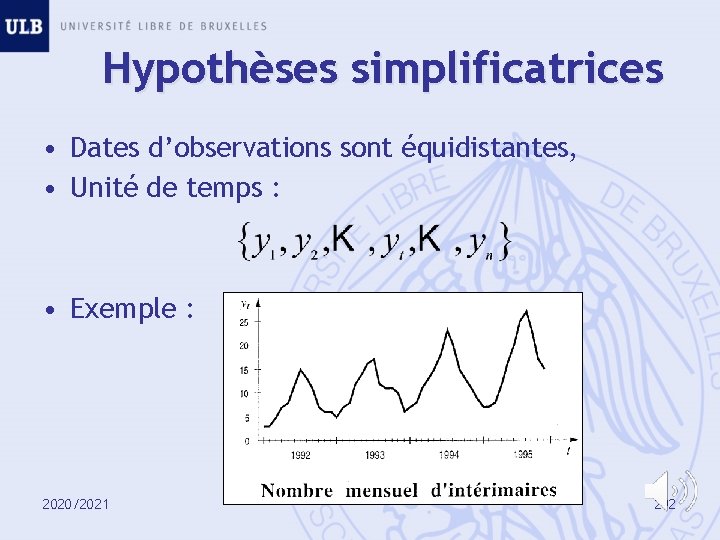 Hypothèses simplificatrices • Dates d’observations sont équidistantes, • Unité de temps : • Exemple