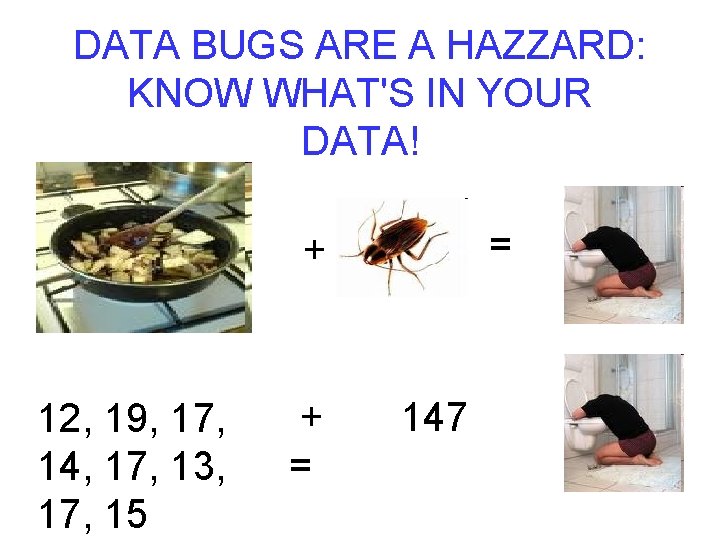 DATA BUGS ARE A HAZZARD: KNOW WHAT'S IN YOUR DATA! = + 12, 19, DATA BUGS ARE A HAZZARD: KNOW WHAT'S IN YOUR DATA! = + 12, 19,