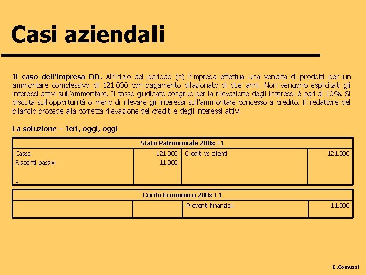 Casi aziendali Il caso dell’impresa DD. All’inizio del periodo (n) l’impresa effettua una vendita