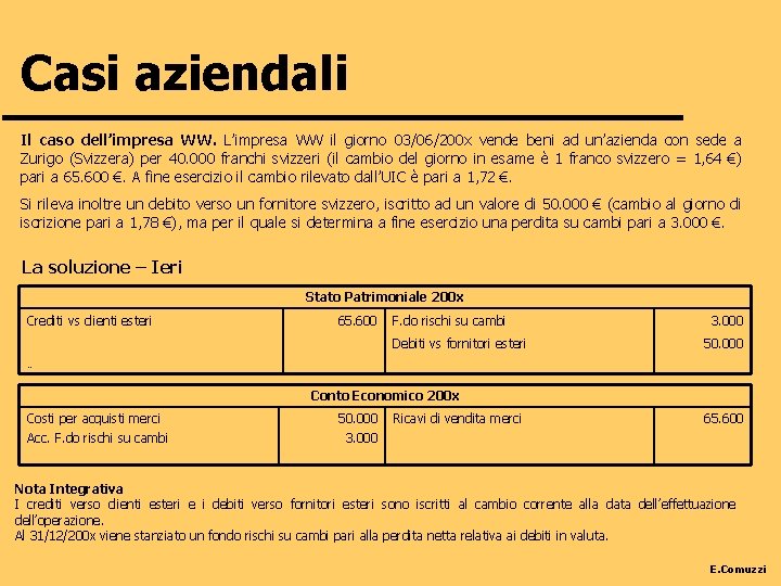 Casi aziendali Il caso dell’impresa WW. L’impresa WW il giorno 03/06/200 x vende beni