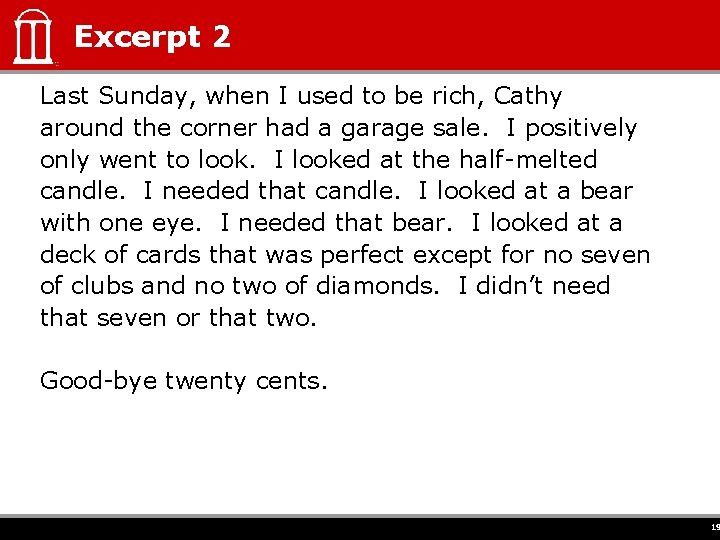 Excerpt 2 Last Sunday, when I used to be rich, Cathy around the corner