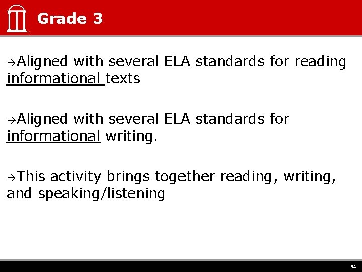 Grade 3 Aligned with several ELA standards for reading informational texts Aligned with several