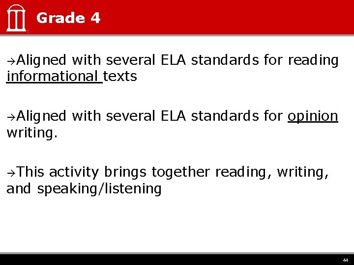 Grade 4 Aligned with several ELA standards for reading informational texts Aligned writing. with