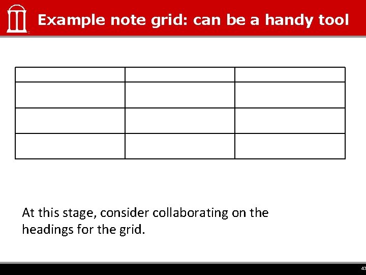 Example note grid: can be a handy tool At this stage, consider collaborating on