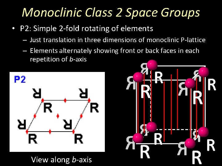 Monoclinic Class 2 Space Groups • P 2: Simple 2 -fold rotating of elements