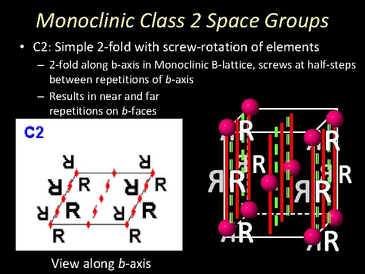 Monoclinic Class 2 Space Groups • C 2: Simple 2 -fold with screw-rotation of