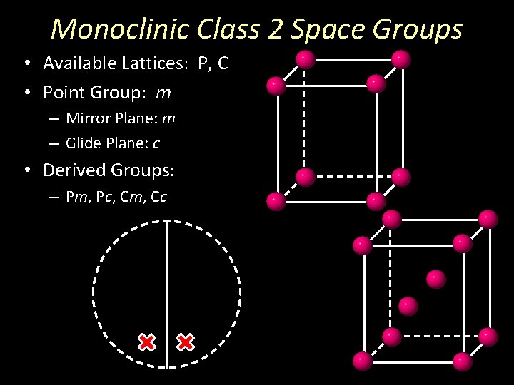 Monoclinic Class 2 Space Groups • Available Lattices: P, C • Point Group: m