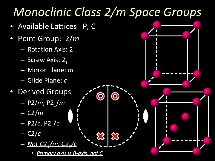 Monoclinic Class 2/m Space Groups • Available Lattices: P, C • Point Group: 2/m