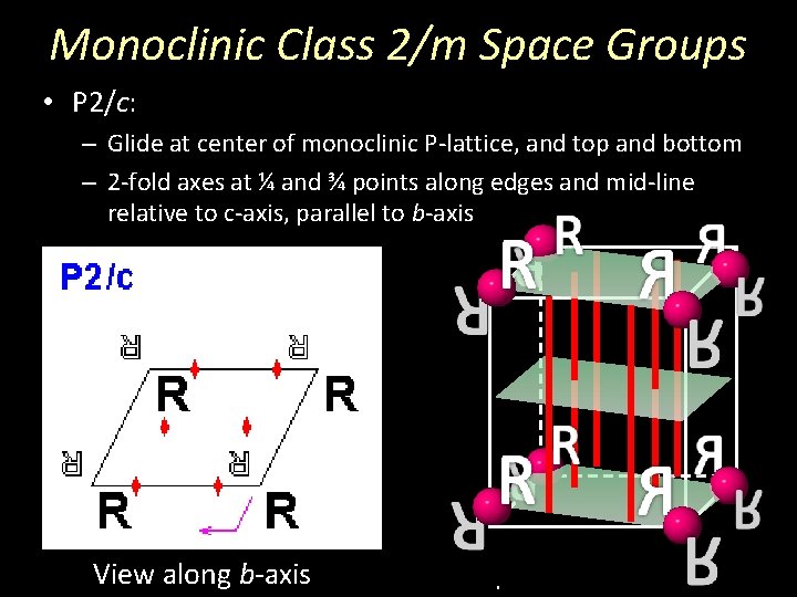 Monoclinic Class 2/m Space Groups • P 2/c: – Glide at center of monoclinic