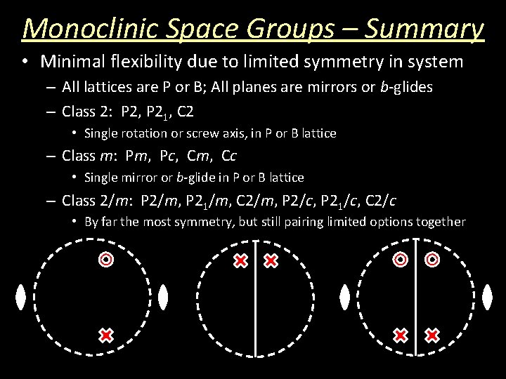 Monoclinic Space Groups – Summary • Minimal flexibility due to limited symmetry in system