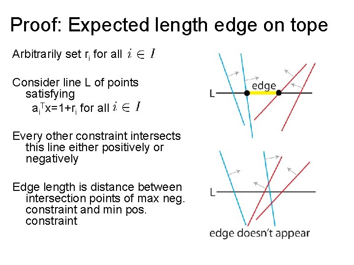 Proof: Expected length edge on tope Arbitrarily set ri for all Consider line L