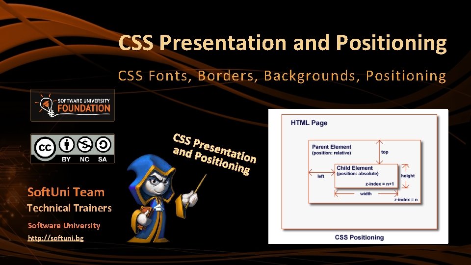 CSS Presentation and Positioning CSS Fonts, Borders, Backgrounds, Positioning CSS P and resentat Posit