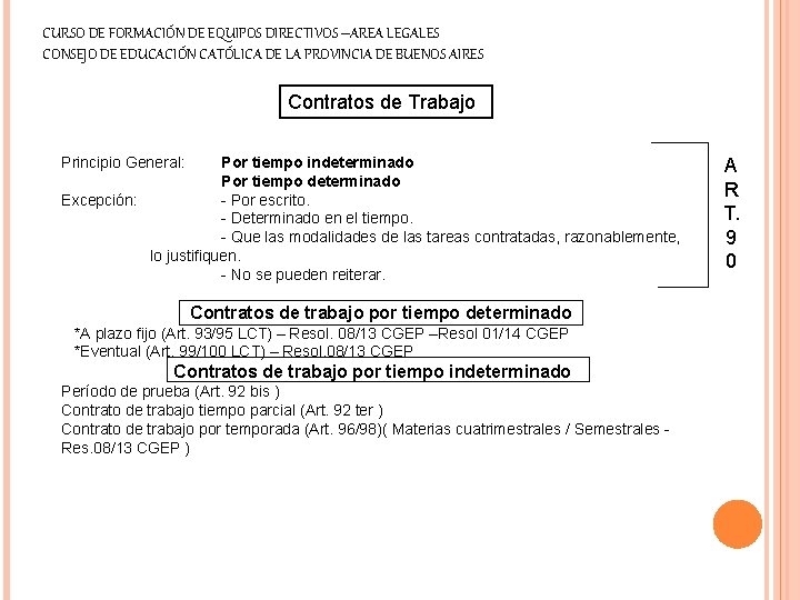 CURSO DE FORMACIÓN DE EQUIPOS DIRECTIVOS –AREA LEGALES CONSEJO DE EDUCACIÓN CATÓLICA DE LA