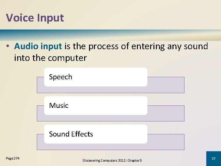 Voice Input • Audio input is the process of entering any sound into the